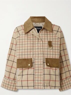 NWOT Barbour Beige Plaid Cord-Collar Jacket